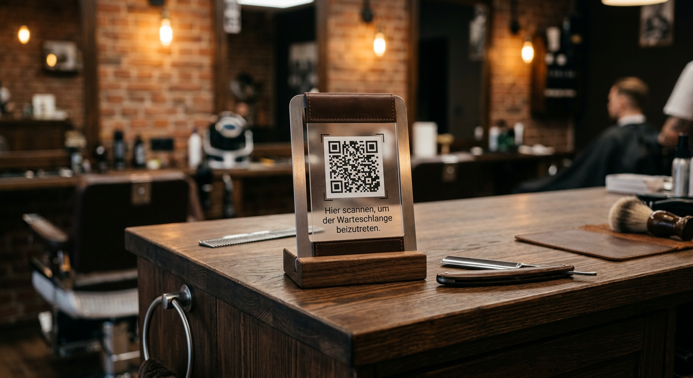 QR-Code Aufsteller im Barbershop