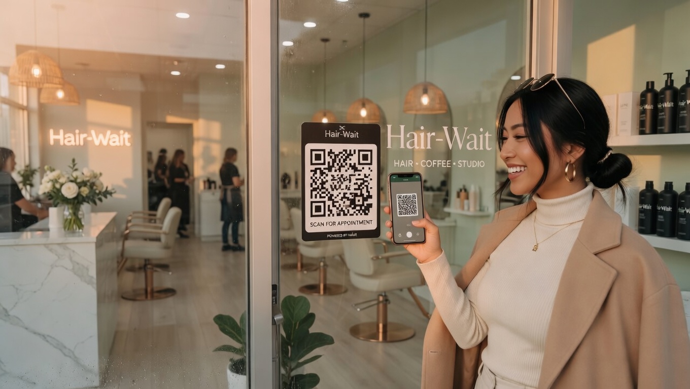 Kundin scannt QR-Code am Salon